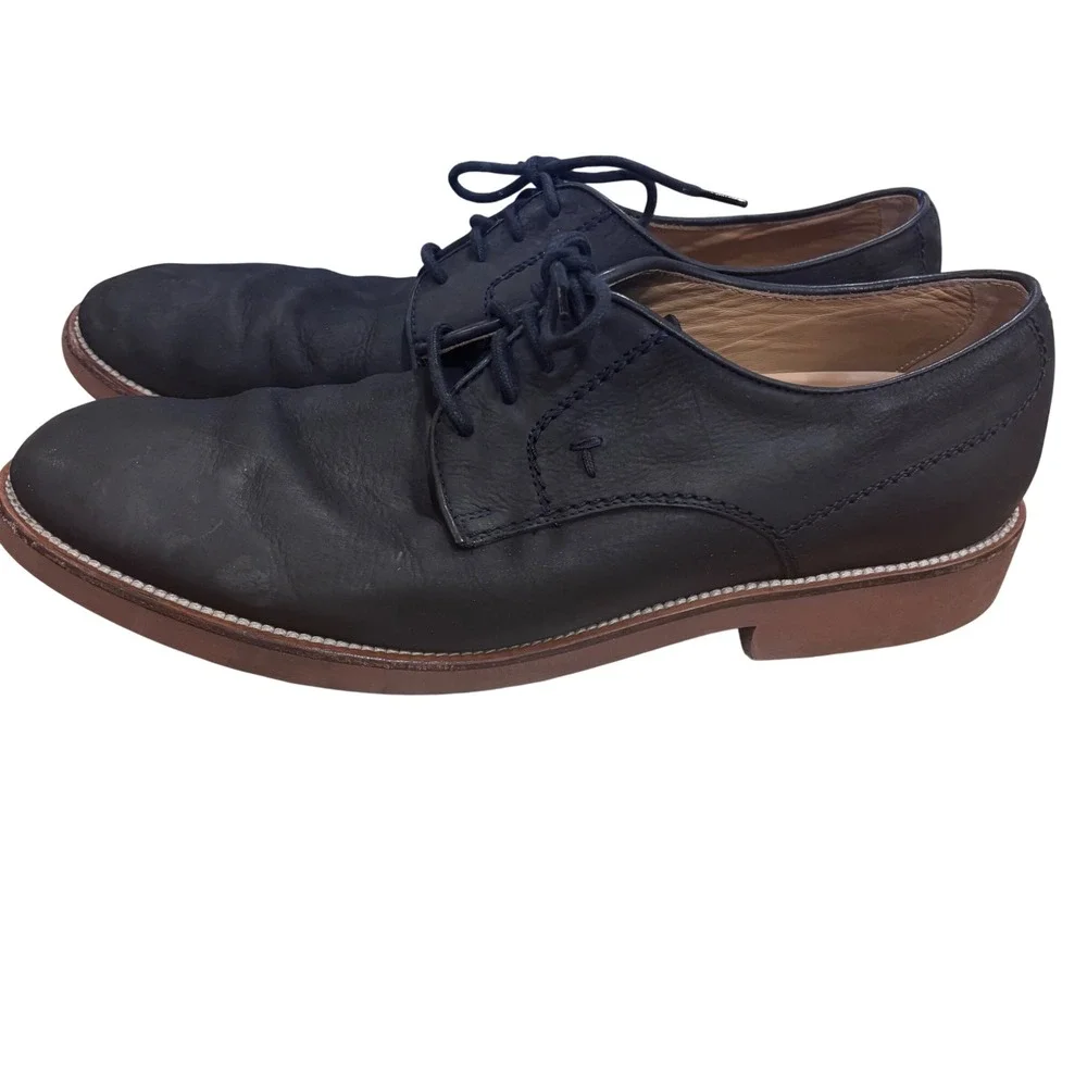 Tods Mens Black Pebbled Leather Derby Shoes Italian Lace Up Dress Shoes Black 11